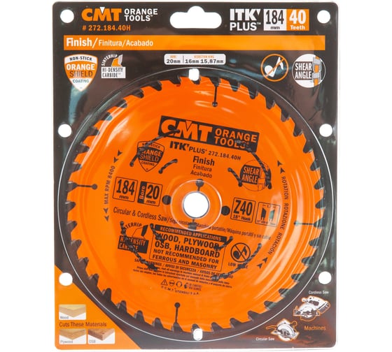 Изображение товара Диск пильный по дереву (184х20/16/15,87х1,7/1,1 мм; Z40) CMT 272.184.40H