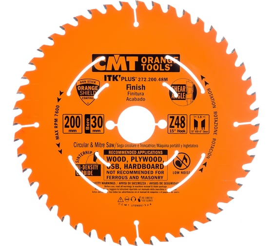 Изображение товара Диск пильный по дереву (200х30х1,8/1,2 мм; Z48) CMT 272.200.48M