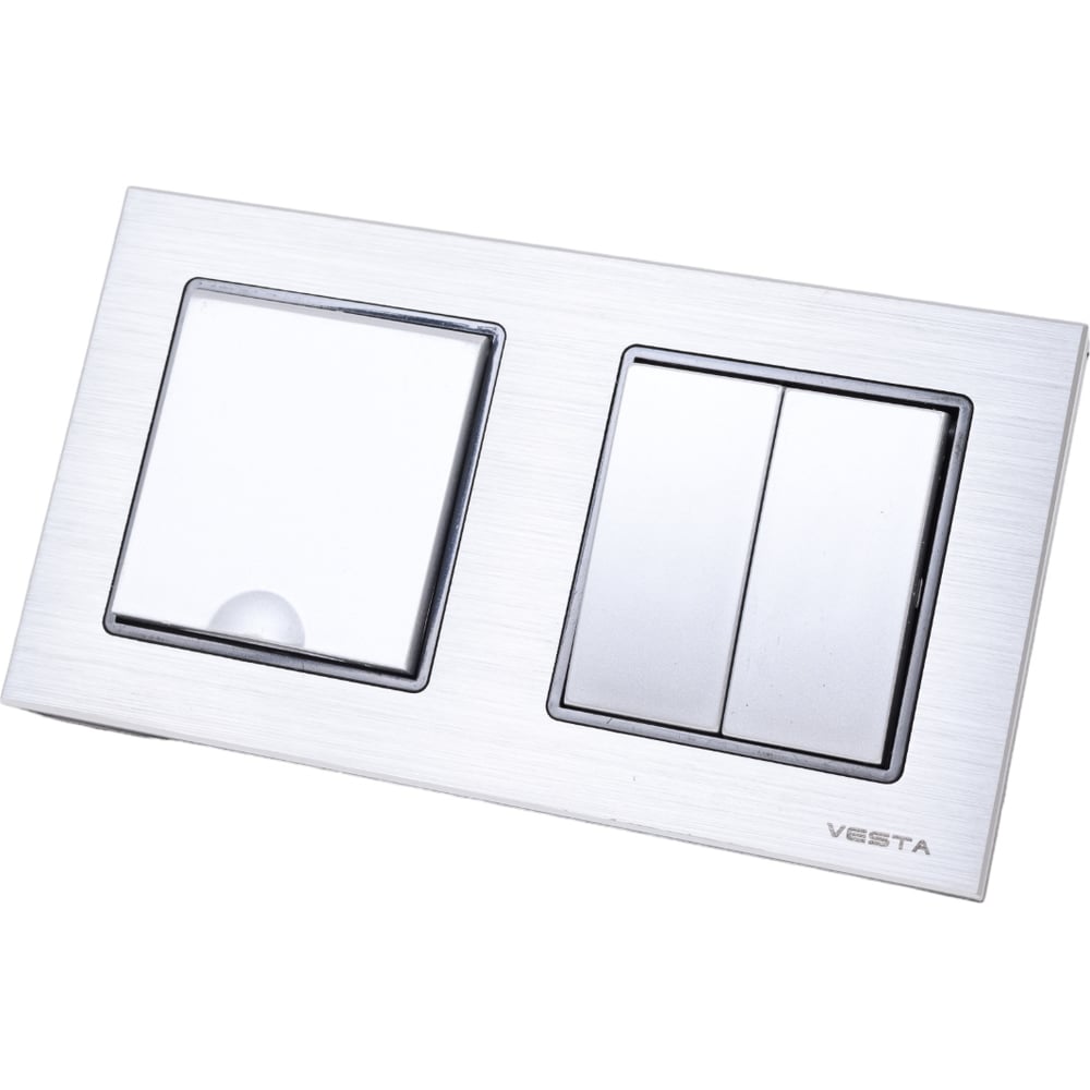 2-клавишный выключатель + розетка с заземлением с крышкой Vesta Electric Комплект-2, Exclusive Silver FRM050208SER