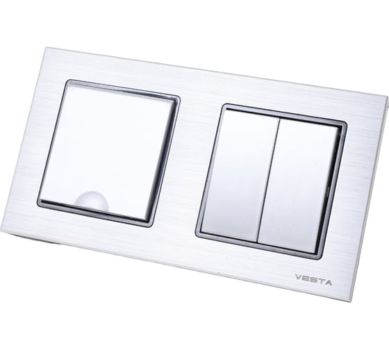 Изображение товара Комплект Metronex Electric Exclusive Silver - Выключатель 2-клавишный + Розетка с заземлением с крышкой FRM050208SER