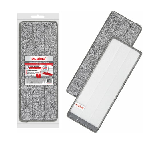 Изображение товара Насадки для швабры LAIMA кармашки с 1 стороны, комплект 2 шт., микрофибра, 33x12,5 см 608143