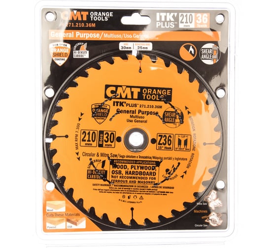Изображение товара Диск пильный по дереву (210х30/25х1,8/1,2 мм; Z36) CMT 271.210.36M