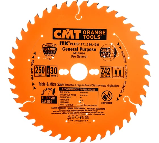 Изображение товара Диск пильный по дереву (250х30х2,4/1,6 мм; Z42) CMT 271.250.42M