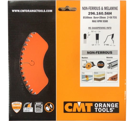 Изображение товара Диск пильный по цветным металлам и пластику (160х20х2,2/1,6 мм; Z56) CMT 296.160.56H