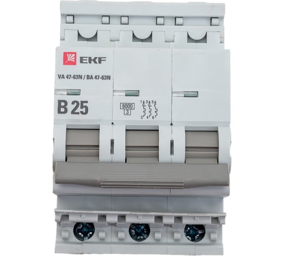 Изображение товара Автоматический выключатель EKF 3P 25А (B) 6кА ВА 47-63N PROxima M636325B