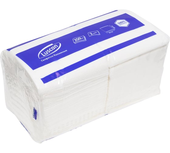 Изображение товара Бумажные салфетки Luscan 2 слоя 24x24 см белые 250 шт в упаковке 1519340