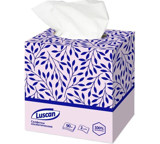 Изображение товара Косметические салфетки Luscan 2 слоя 90 шт в упаковке в кубе белые 1519344
