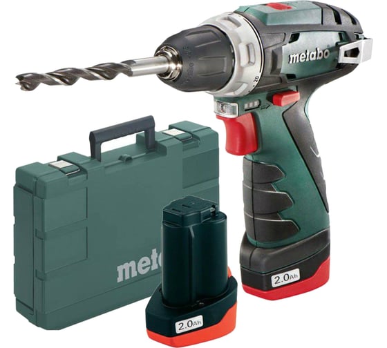 Изображение товара Аккумуляторная дрель-шуруповерт Metabo PowerMaxx BS 12 В, 2х2 Ач, Li-Ion, LC40, патрон, кейс 600080500