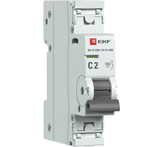 Изображение товара Автоматический выключатель EKF 1P 2А (C) 6кА ВА 47-63N PROxima M636102C