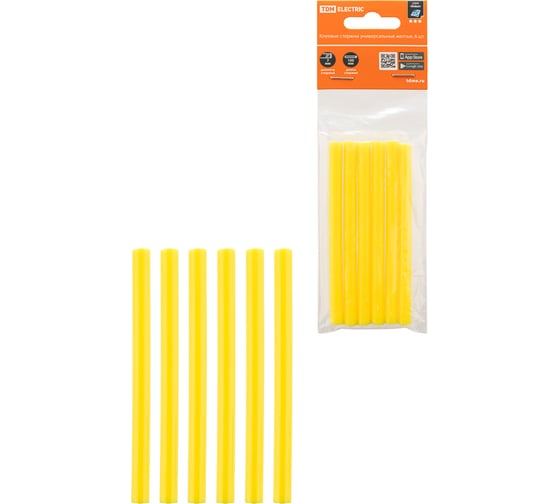 Изображение товара Стержни для клеевого пистолета универсальные желтые, 7 мм x 100 мм, 6 штук, TDM ELECTRIC «Алмаз» SQ1024-0506