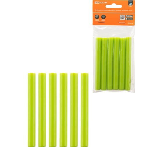 Изображение товара Стержни для клеевого пистолета универсальные зеленые, 11 мм x 100 мм, 6 штук, TDM ELECTRIC «Алмаз» SQ1024-0515