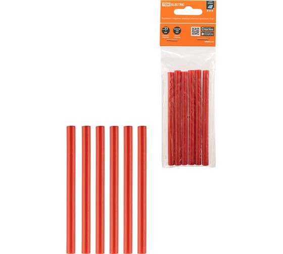 Изображение товара Стержни для клеевого пистолета универсальные красные, 7 мм x 100 мм, 6 штук, TDM ELECTRIC «Алмаз» SQ1024-0504