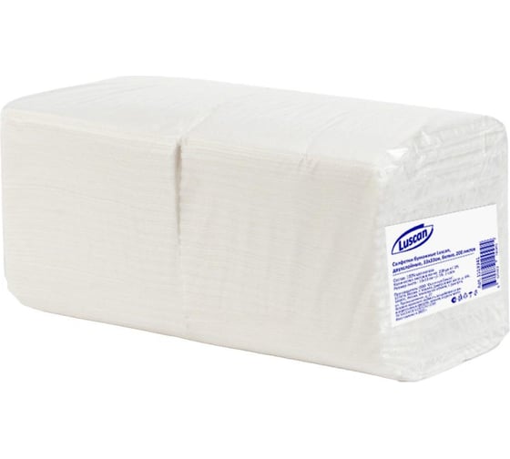 Изображение товара Бумажные салфетки Luscan 2 слоя 33x33 см белые 200 шт в упаковке 1519341