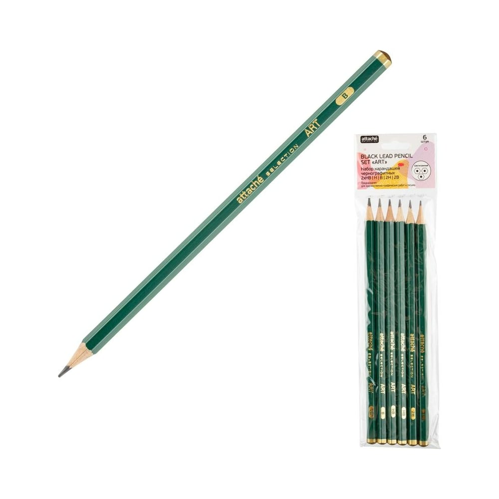 Набор чернографитных карандашей Attache Selection набор карандашей 6 штук чернографитных с ластиком