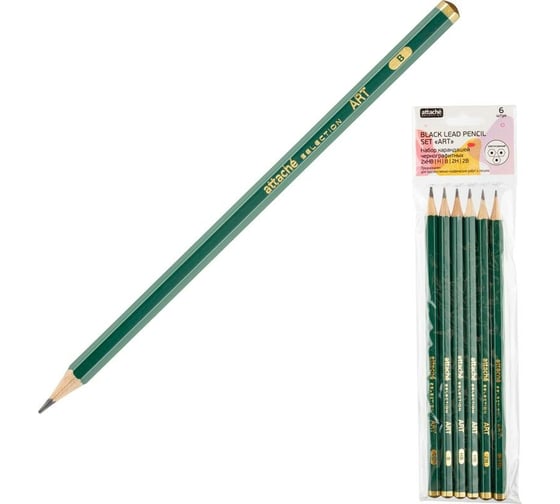 Изображение товара Набор чернографитных карандашей Attache Selection Art 2xHB, H, B, 2H, 2B заточенные 6 шт в упаковке 1142587