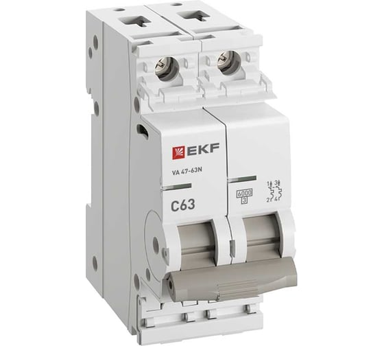Изображение товара Автоматический выключатель EKF 2P 63А (C) 6кА ВА 47-63N PROxima M636263C