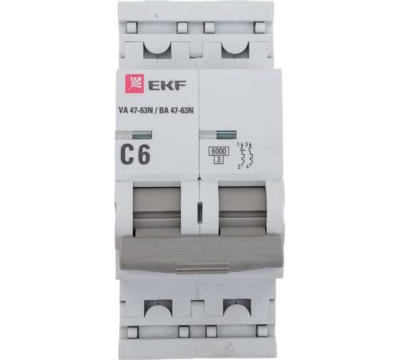Изображение товара Автоматический выключатель EKF 2P 6А (C) 6кА ВА 47-63N PROxima M636206C