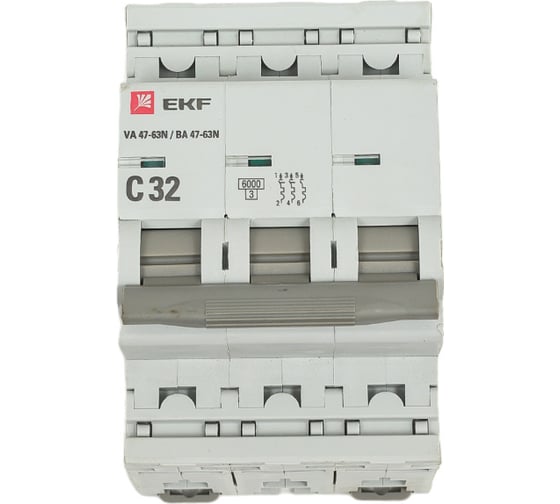 Изображение товара Автоматический выключатель EKF 3P 32А (C) 6кА ВА 47-63N PROxima M636332C