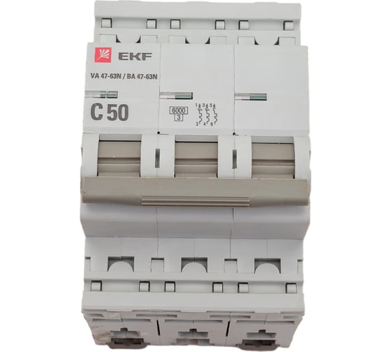 Изображение товара Автоматический выключатель EKF 3P 50А (C) 6кА ВА 47-63N PROxima M636350C