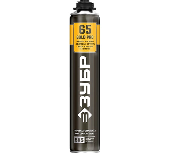 Изображение товара Профессиональная полиуретановая пена для монтажного пистолета Зубр GOLD PRO 65 всесезонная, SVS, 850мл 41157