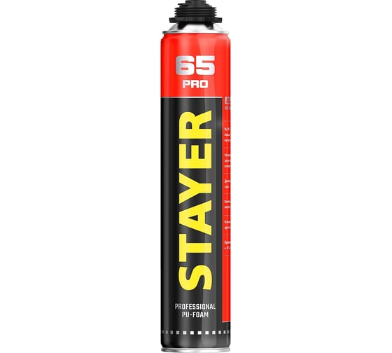 Изображение товара Монтажная пена STAYER Professional LOW EXPANSION с низким вторичным расширением, пистолетная, выход до 65 л, всесезонная, 800 мл 41137