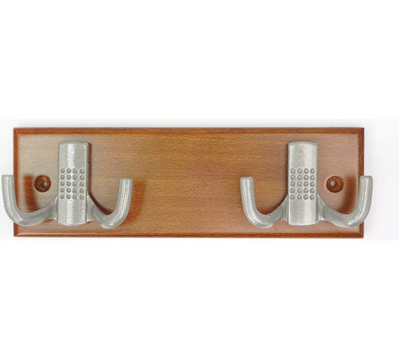 Изображение товара Настенная вешалка на деревянной планке с двойным крючком Трибатрон Комфорт-4/2бук-алюм мет 88003