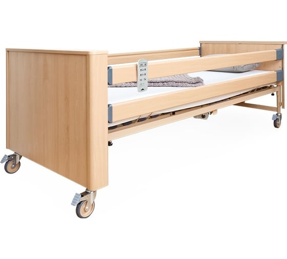 Изображение товара Медицинская кровать BURMEIER функциональная электрическая с принадлежностями, вариант исполнения: Dali Standart. Принадлежности: растомат, панель деклоративна деревянная Dali Standard с декор. накладками