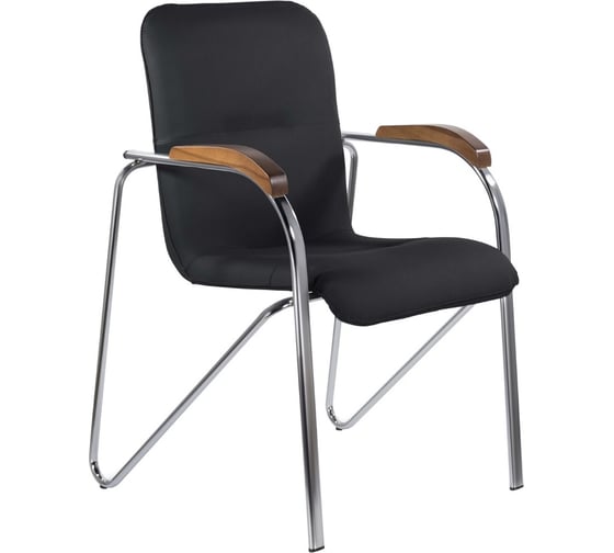 Изображение товара Кресло BRABIX Samba Cf-105 Box-2 хромированный каркас, накладки орех, кожзам черный 532761