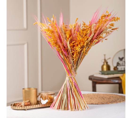 Изображение товара Набор из сухоцветов для составления букетов Стильный Дом из 3-х культур, пшеница/овес/ячмень, натуральный/желтый/розовый 74195