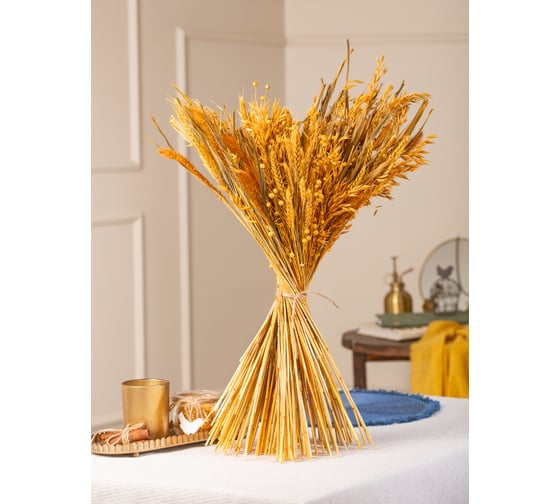 Изображение товара Набор из сухоцветов для составления букетов Стильный Дом желтый, из 4-х культур, могар/овес/лен/пшеница 74193