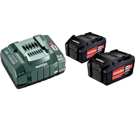 Изображение товара Комплект базовый аккумулятор 2 шт., 18В/5.2А*ч/Li-lon и быстрозарядное устройство ASC 145 Metabo 685051000
