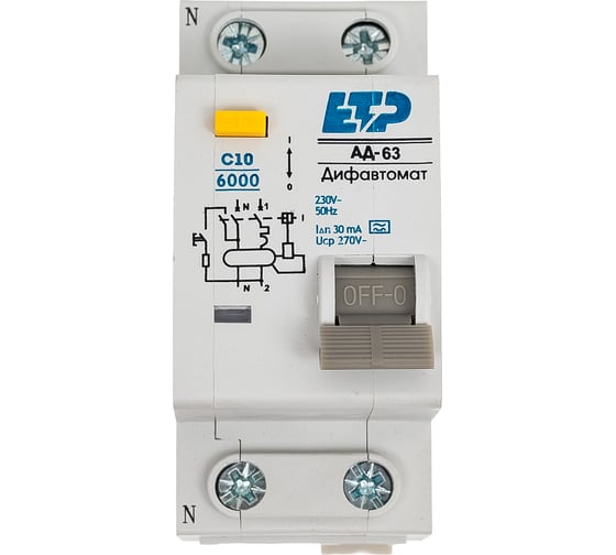 Изображение товара Дифференциальный автомат ETP 1P+N 10А тип A 30 мА 6 кА 19052