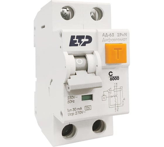 Изображение товара Дифференциальный автомат ETP 1P+N 10А тип A 30 мА 6 кА 19052