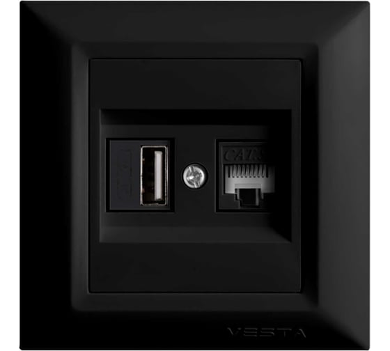 Изображение товара Розетка Metronex Electric Roma Black для USB + сетевого кабеля LAN FRZ00050205CMT