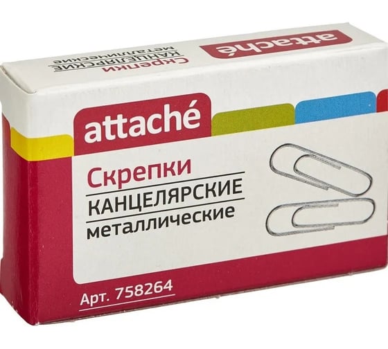 Изображение товара Металлические овальные скрепки Attache 28 мм, без покрытия, 100 шт в упаковке картонная коробка 758264