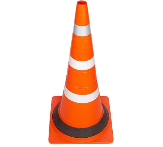 Изображение товара Конус дорожный ТЕХНОЛОГИЯ КС-3 6 0, 750 мм, мягкий комбинированный (квадратное основание) (1 светоотражающая, 2 белые полосы) + утяжелитель, (Ц) 00-00010408