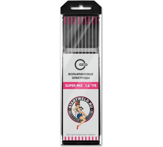 Изображение товара Вольфрамовые электроды SUPER MIX 1.6x175 мм, розовые, 10 шт Start WE16175U