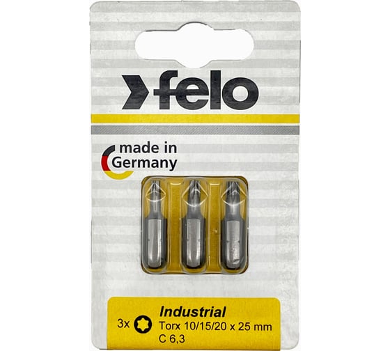 Изображение товара Биты Industrial 3 шт, T10/T15/T20, 25 мм, в блистере Felo 02693116