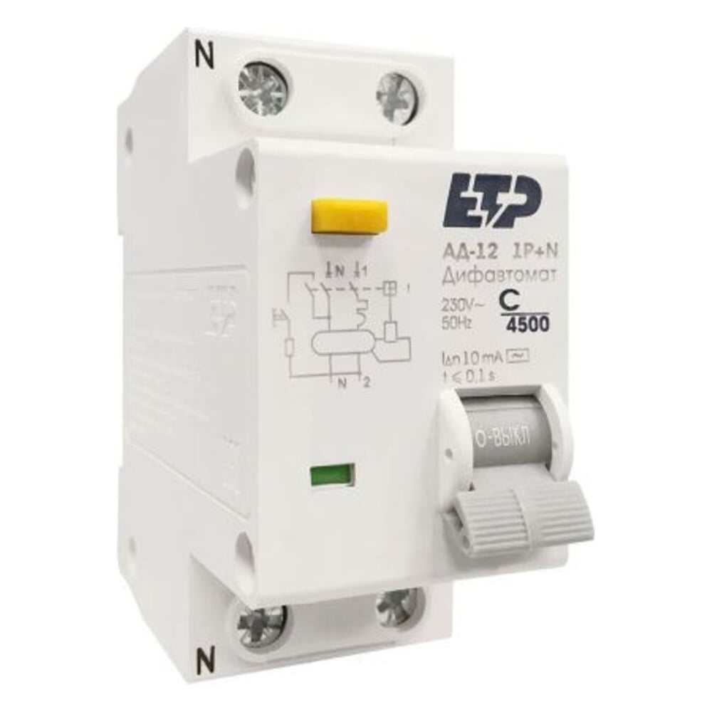 Изображение товара Дифференциальный автомат ETP 1P+N 16А тип АС 10 мА 4,5 кА 19003