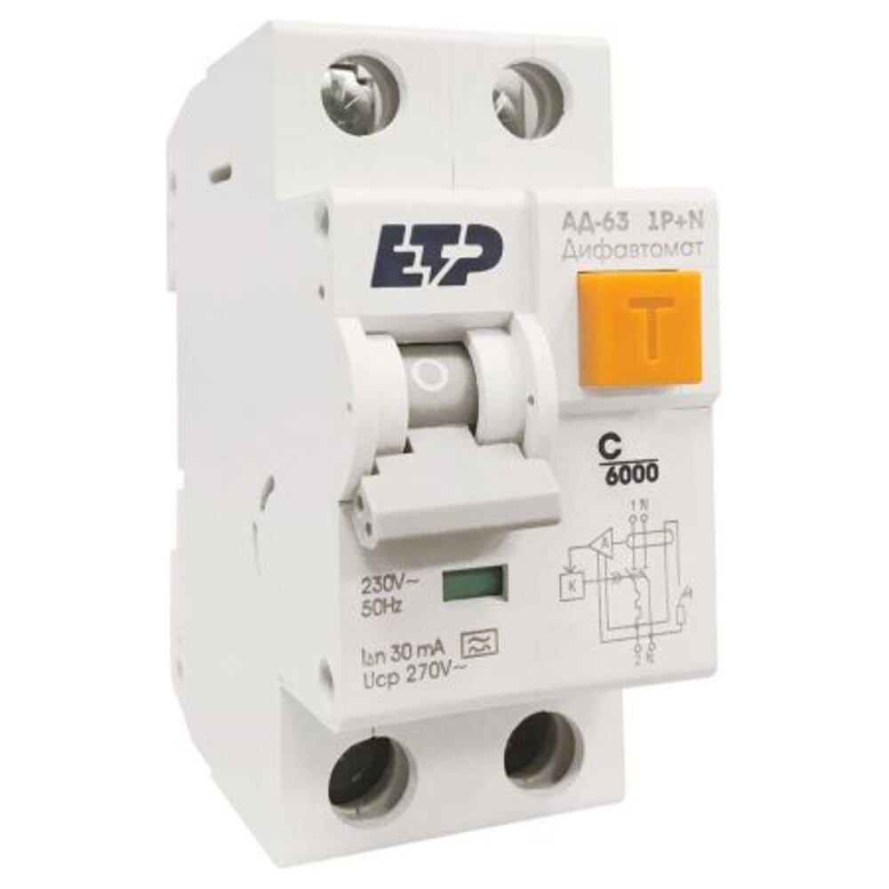 Изображение товара Дифференциальный автомат ETP 1P+N 32А 30мА IP20 модель 19056