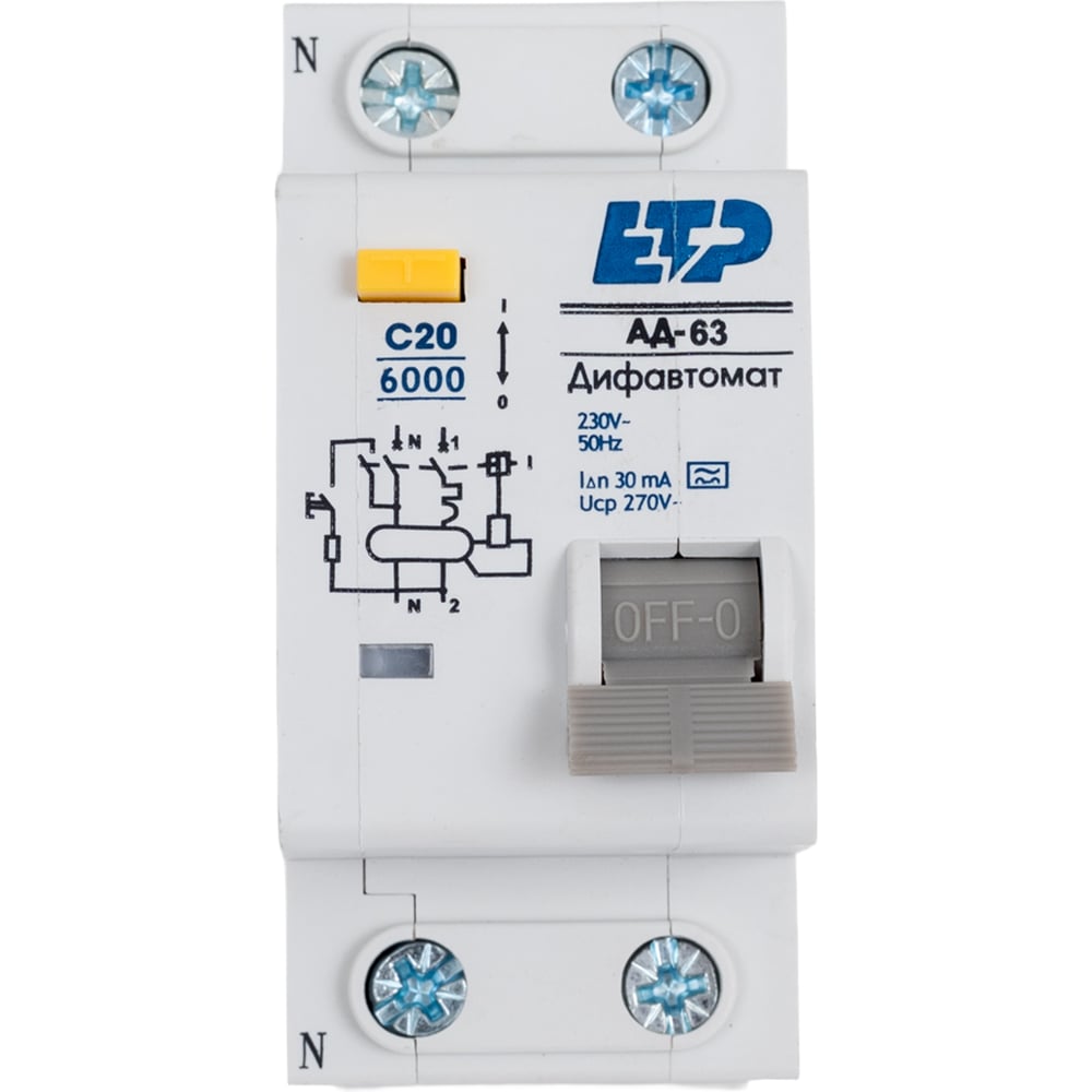 Изображение товара Дифференциальный автомат ETP 1P+N 20А тип A 30 мА 6 кА