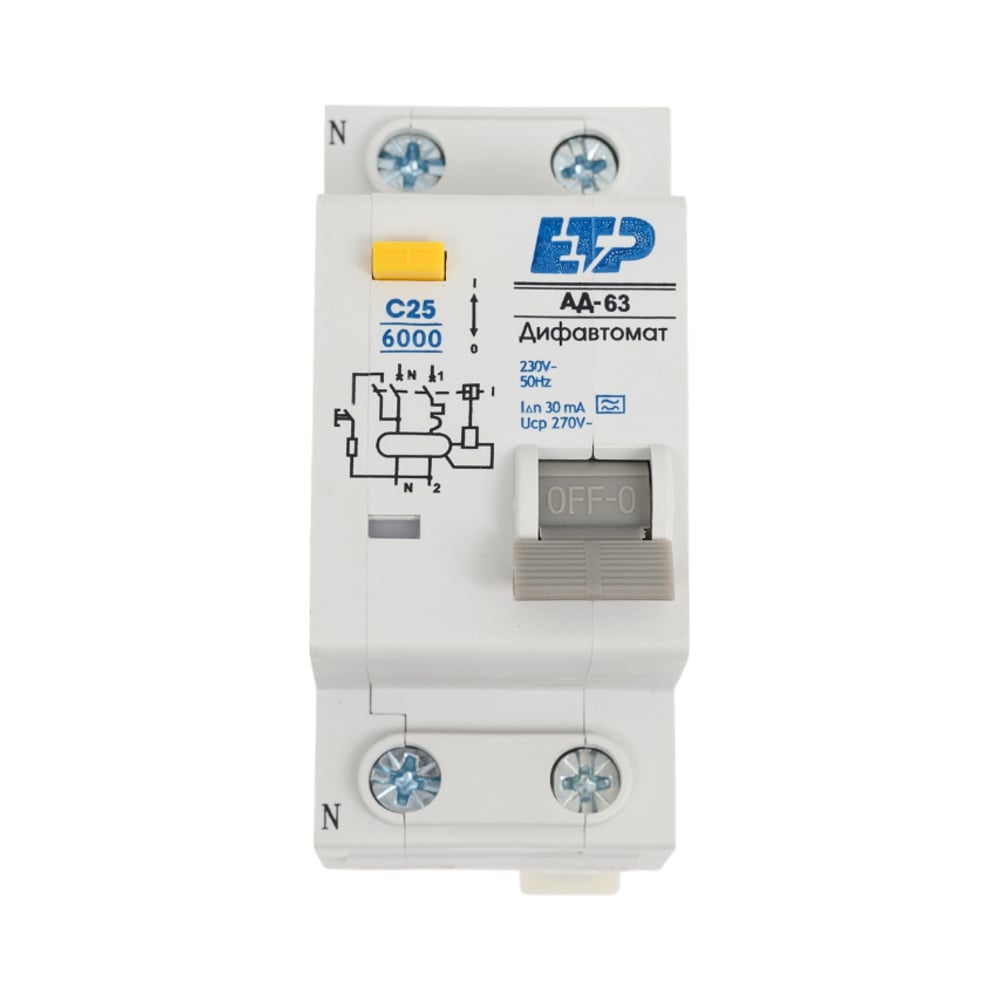 Изображение товара Дифференциальный автомат ETP 1P+N 25А 30мА 6 кА модель 19055