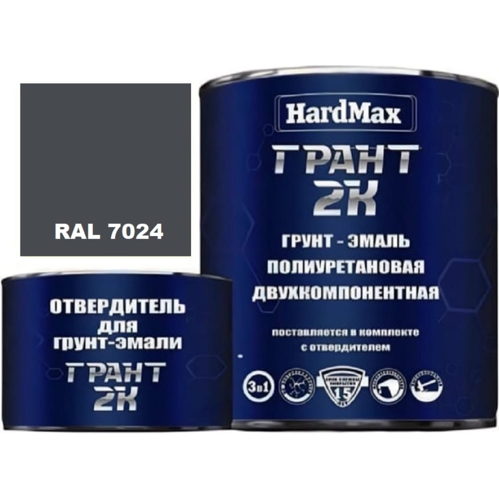 Грунт-эмаль HardMax эмаль акриловая deton universal графитовый серый ral 7024 быстросохнущая аэрозоль 520мл