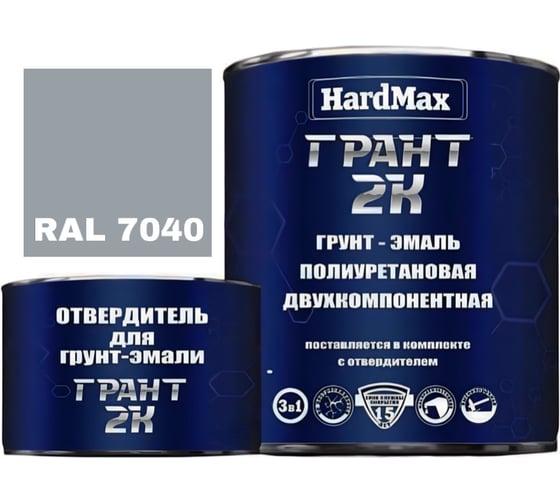 Изображение товара Грунт-эмаль полиуретановая HardMax двухкомпонентная ГРАНТ 2К/GRANT 2 K RAL 7040 Оконный серый (комплект 2,19 кг) 4690417100248
