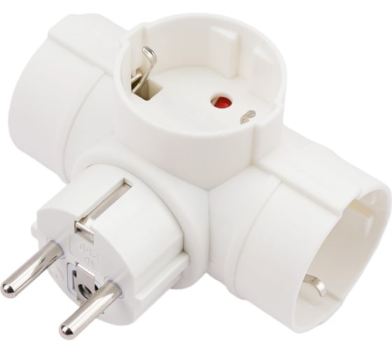 Изображение товара Адаптер Electraline T-образный три гнезда, 16A, с заземляющим контактом, белый 55040