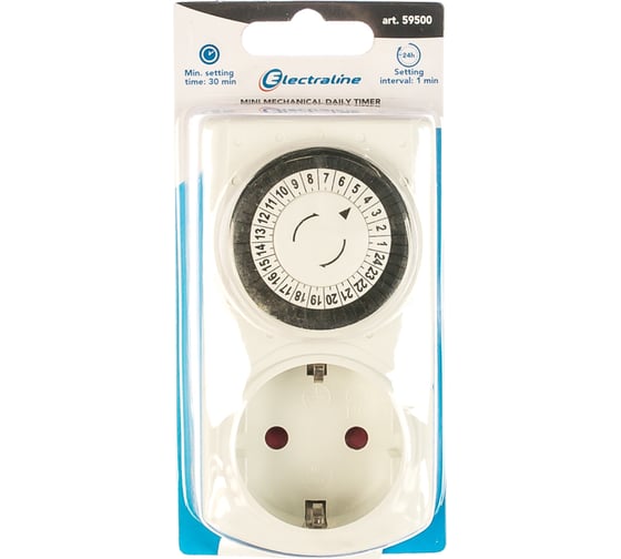 Изображение товара Суточный таймер, шаг 30 минут, 16А Electraline 59500