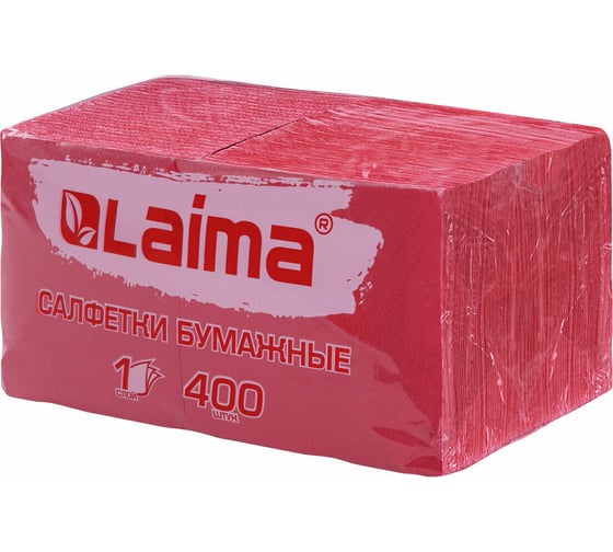 Изображение товара Бумажные салфетки LAIMA Big Pack 400 шт, 24x24 см, красные, 100% целлюлоза 114727
