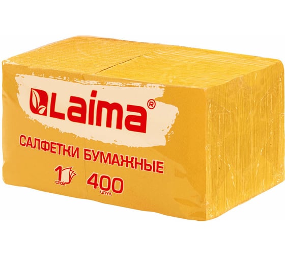 Изображение товара Бумажные салфетки LAIMA Big Pack 400 шт, 24x24 см, желтые, 100% целлюлоза 114726
