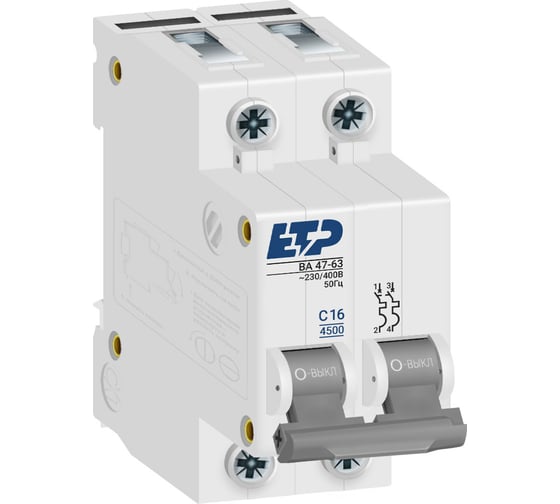 Изображение товара Автоматический выключатель ETP 2P 16А тип C 4,5 кА 11217