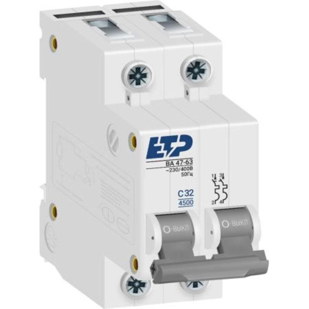 Изображение товара Автоматический выключатель ETP 2P 32А тип C 4,5 кА модульный монтаж